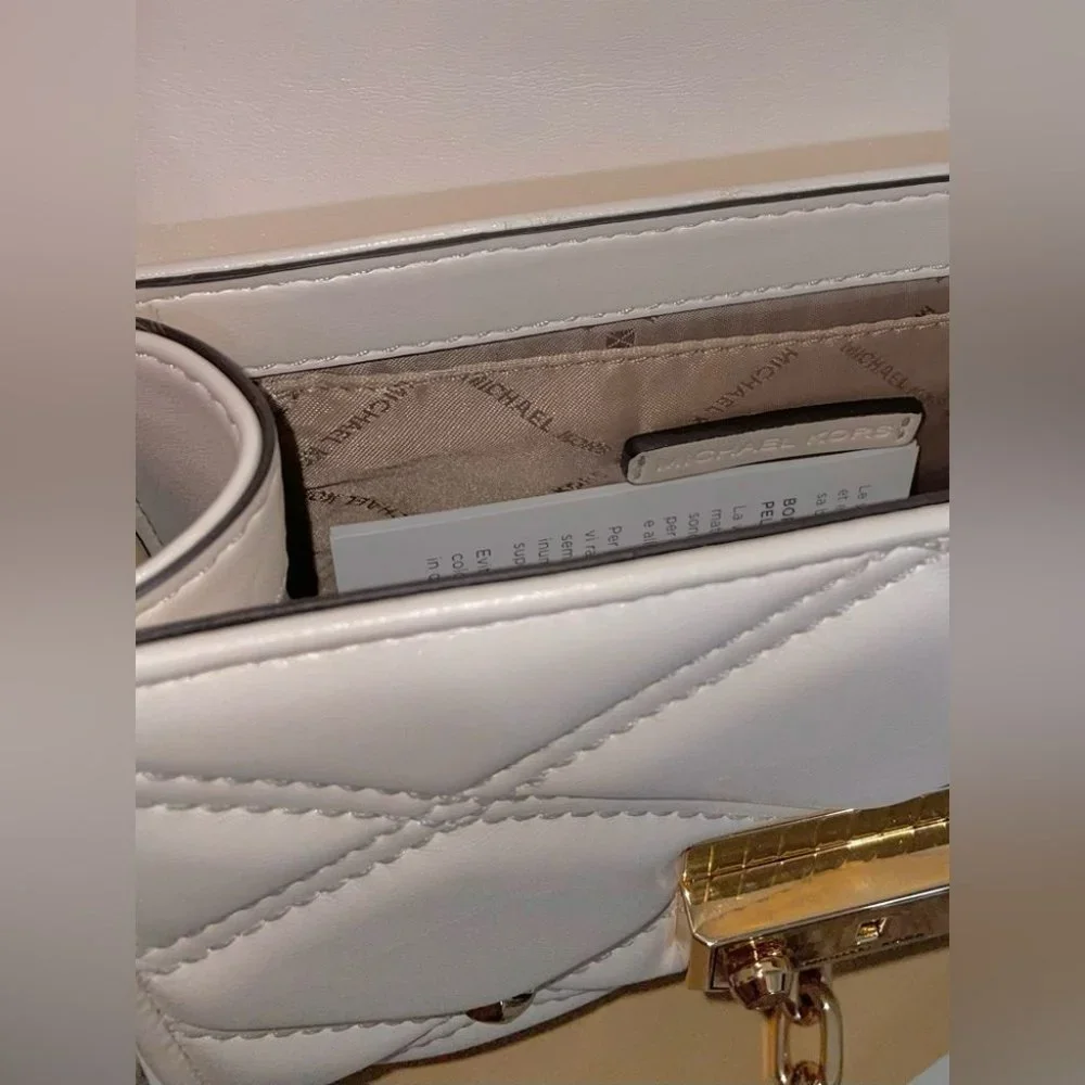 Gently used: Light Cream Small Flap Crossbody Bag by Michael Kors Serena - Vegan - Picture 3 of 8